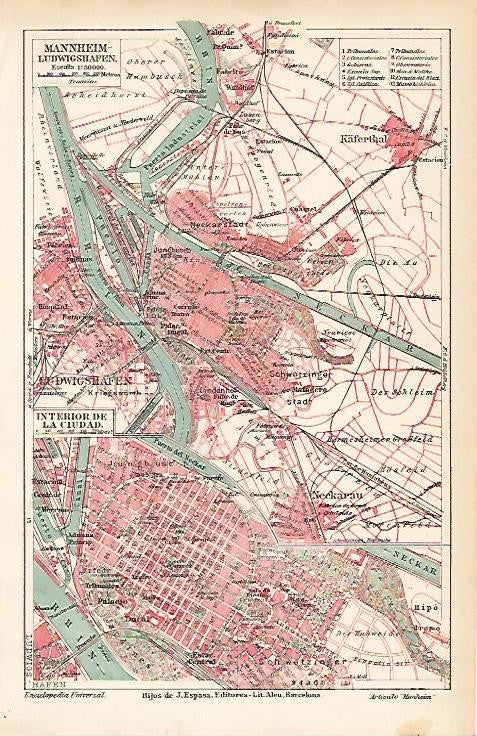 LAMINA ESPASA Alemania 3978: Plano de Mannheim Ludwigshafen Alemania