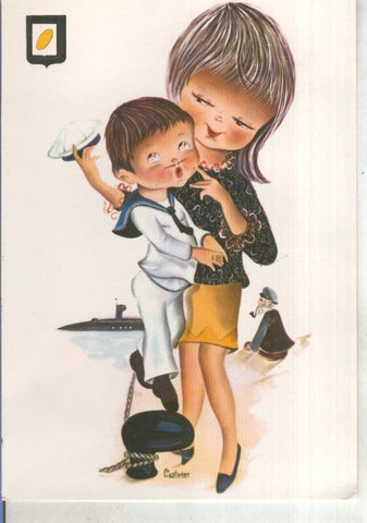 Postal 015257: Marino bajito con su novia, ilustracion de Castañer