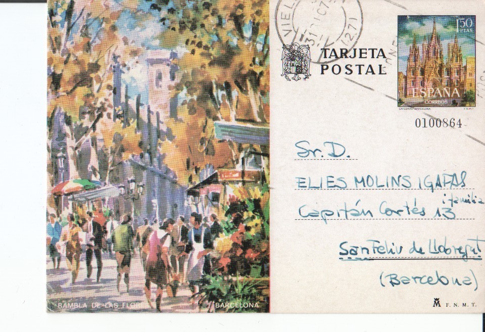 Postal 017052: BARCELONA - Pintura de LAS RAMBLAS. Postal con reves en blanco