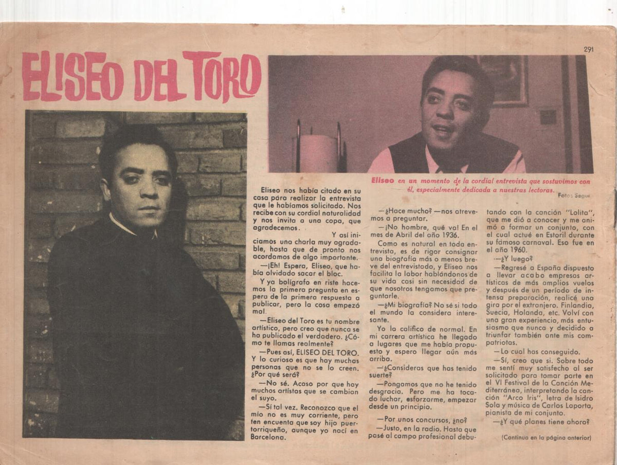 Claro de Luna numero 291: reportaje sobre Eliseo del Toro