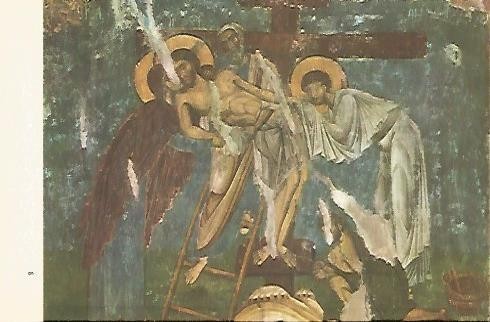 LAMINA 1575: Nicodemo y San Juan bajan a Cristo de la cruz. Nerezi. 1164