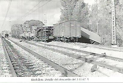 POSTAL 55277: Vista del descarrilamiento de Riudellots. 3 de noviembre de 1967