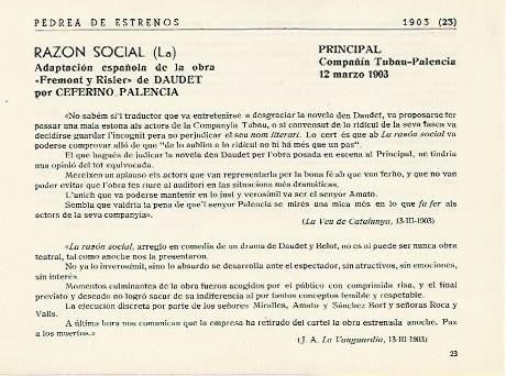 LAMINA 2913: Criticas de La Razon Social. Principal 12 marzo 1903
