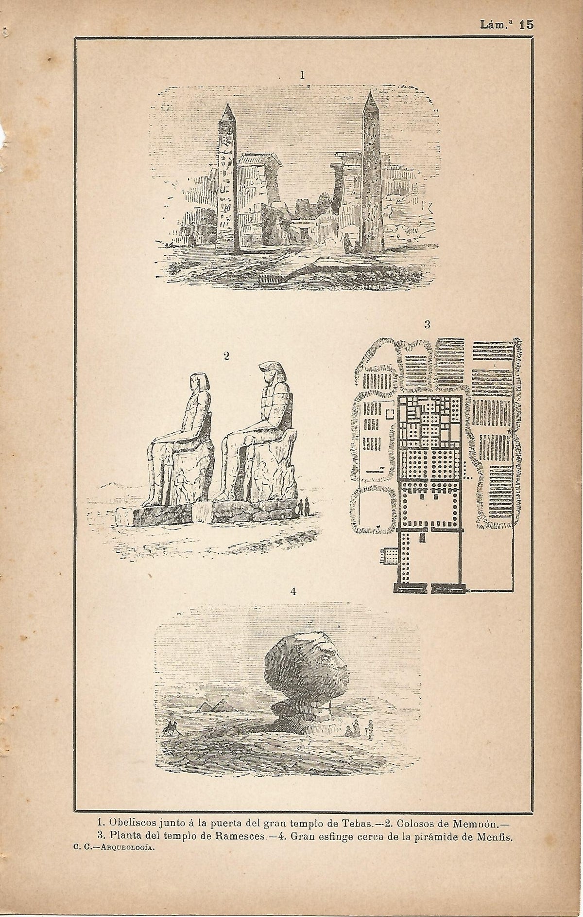 Lamina 015: Obeliscos - Colosos de Memnon - Planta templo de Ramses - Esfinge