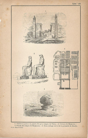 Lamina 015: Obeliscos - Colosos de Memnon - Planta templo de Ramses - Esfinge