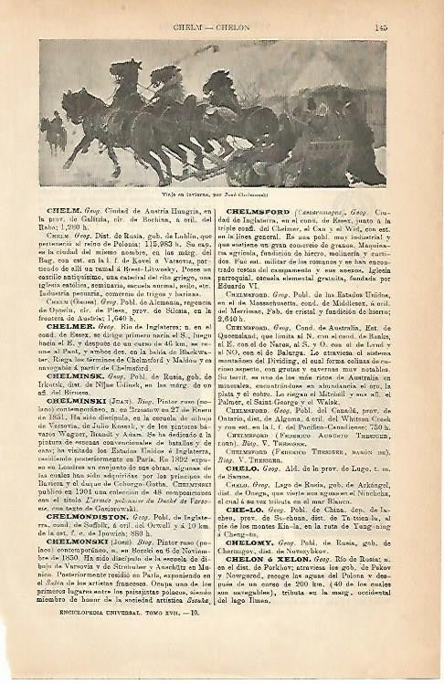 LAMINA ESPASA 1918: Viaje en invierno obra de Chelmonski