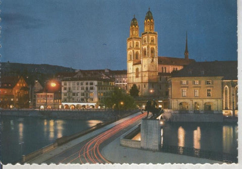 Postal 015884: Zurich-Grossmunster bei Nacht