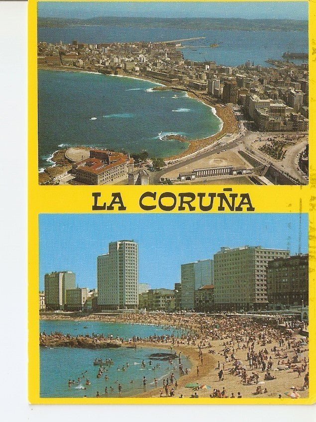 Postal 041380 : La Coruña. Vista aerea y Playa de Riazor