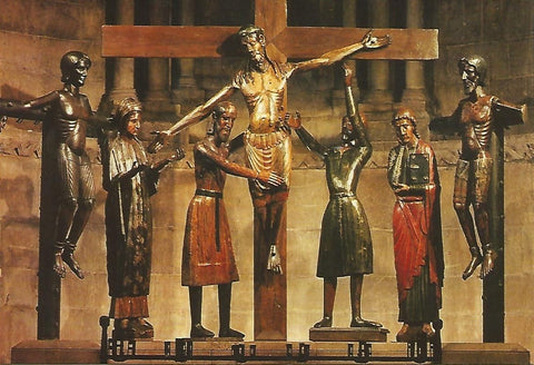 Postal 51579: BAJADA DE LA CRUZ- Grupo escultorico del monasterio de S. Joan de les Abadesses