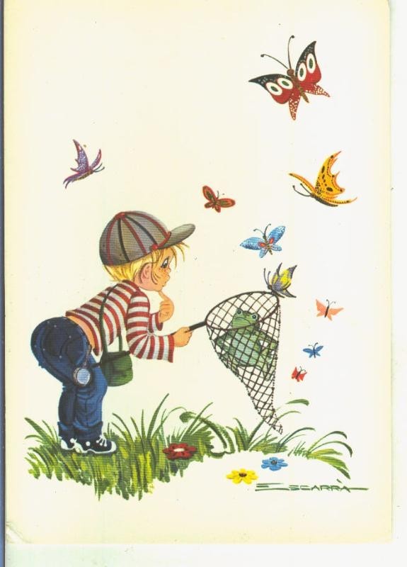 Postal 015021: Cazando mariposas ilustrado por Cegarra