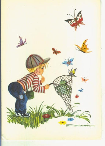 Postal 015021: Cazando mariposas ilustrado por Cegarra