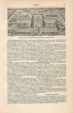 LAMINA ESPASA 4459: Vista del Hospital de Copenhague en 1870