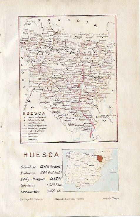 LAMINA ESPASA 4486: Mapa de la provincia de Huesca