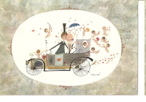 Postal 046956 : Dibujo pareja en coche antiguo