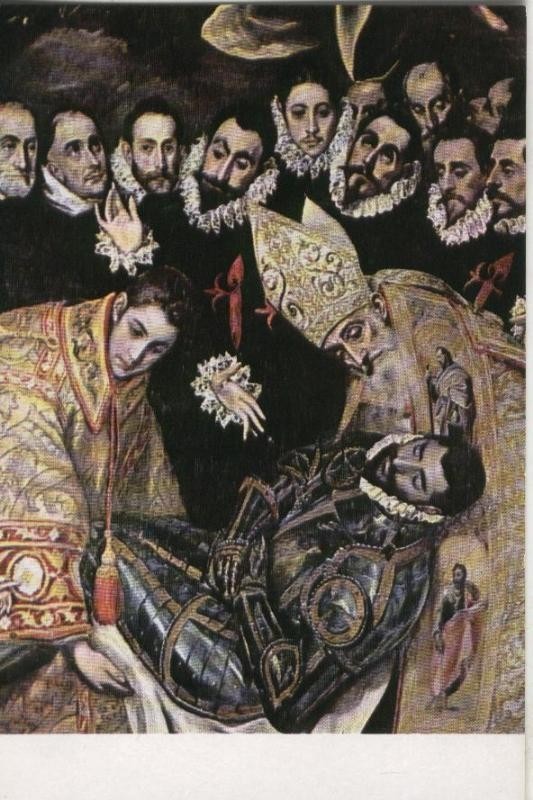 Postal : Greco: Entierro del Conde de Orgaz (fragmento central)