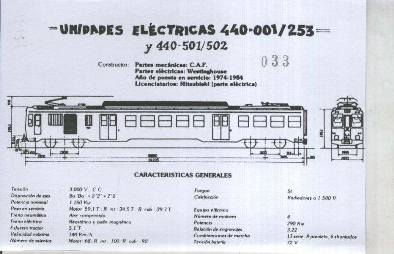 Postal 011171: Unidades electricas S-440-001/253 ficha caracteristicas tecnicias