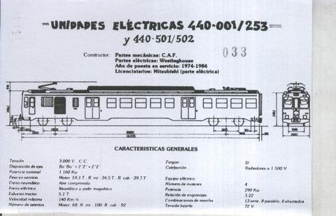 Postal 011171: Unidades electricas S-440-001/253 ficha caracteristicas tecnicias