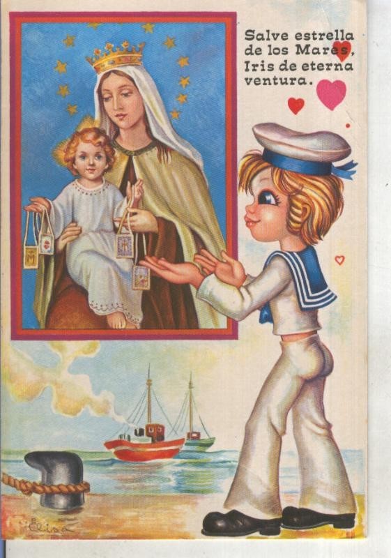 Postal 015253: Marinero rezando a la virgen del Mar, ilustracion de Elisa