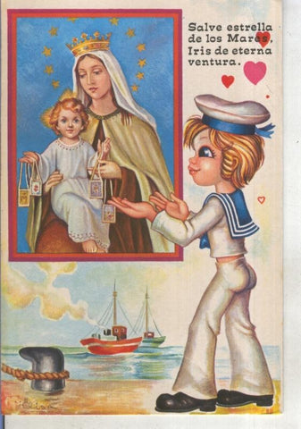 Postal 015253: Marinero rezando a la virgen del Mar, ilustracion de Elisa