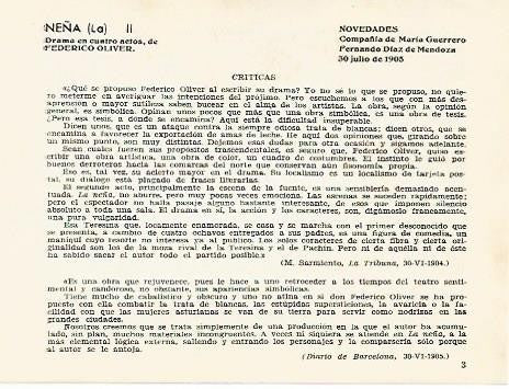 LAMINA 2463: Criticas a la representacion de La Neña en el Novedades el 30 de junio de 1905