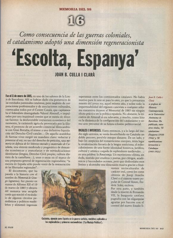 Memoria del 98 fasciculo 16: Escolta, Espanya por Joan B.Culla i Clara