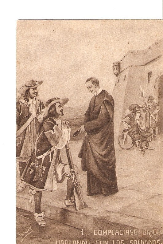 Postal 022891 : Pintura. Complaciase Oriol hablando con los soldados