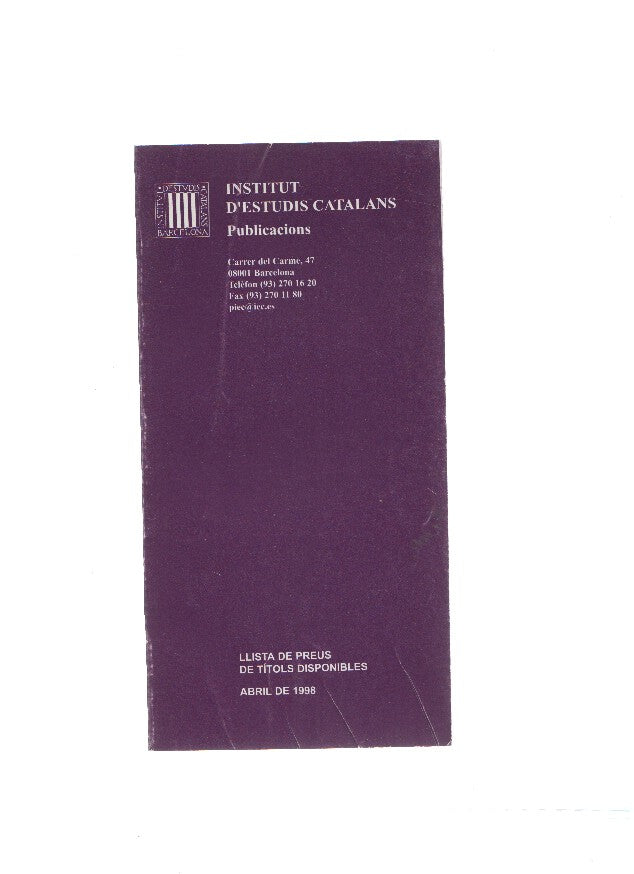Llista de preus de titols disponibles abril 1998
