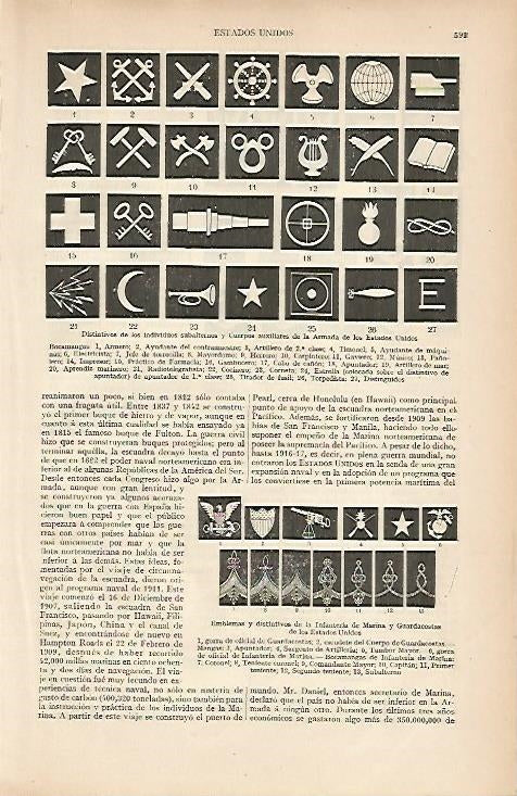LAMINA ESPASA 7978: Emblemas de la Armada y Marina de Estados Unidos
