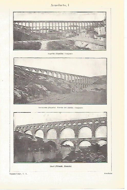 LAMINA ESPASA 8074: Acueducto de Segovia de Tarragona y de Gard