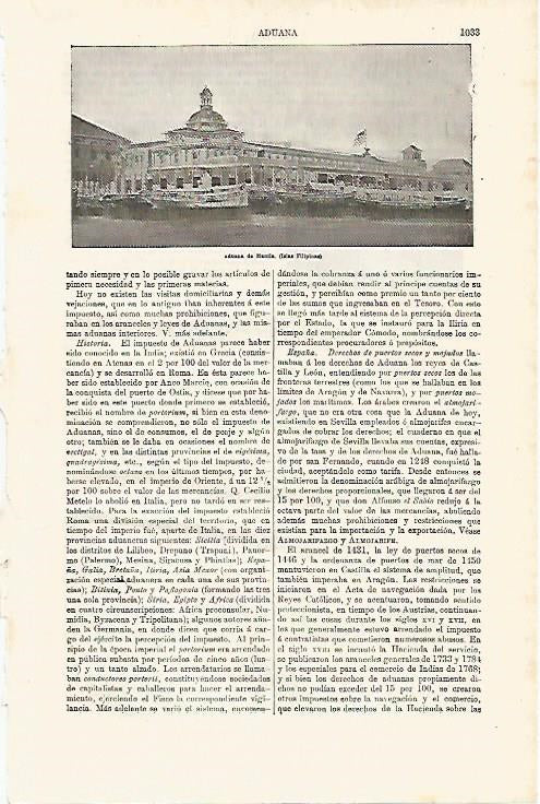 LAMINA ESPASA 8129: Aduana de Manila Filipinas