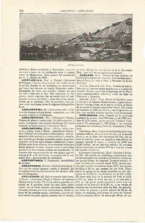 LAMINA ESPASA 8137: Vista de Adelsberg Austria