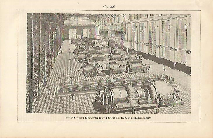 LAMINA ESPASA 8256: Sala de maquinas de la Central de Dock-Sud en  Buenos Aires
