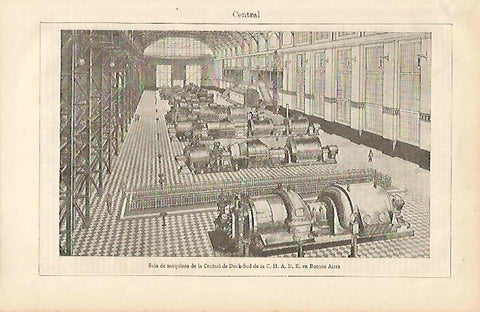 LAMINA ESPASA 8256: Sala de maquinas de la Central de Dock-Sud en  Buenos Aires