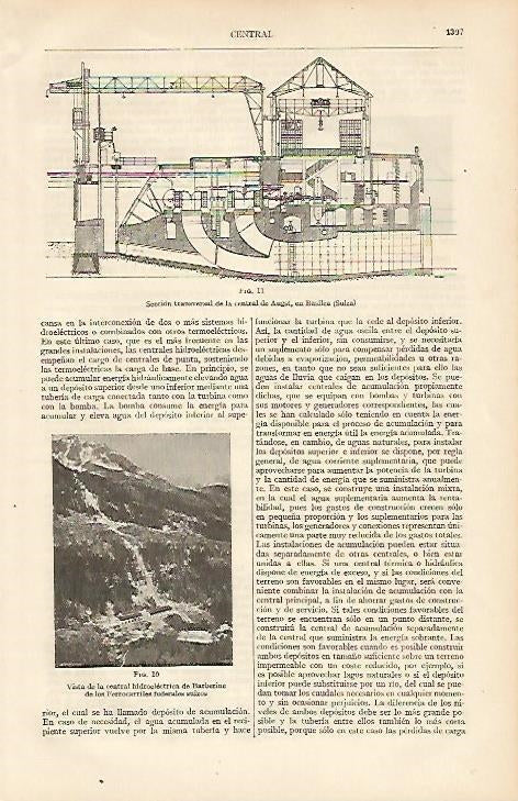 LAMINA ESPASA 8257: Seccion de la Central de Augst en Basilea Suiza