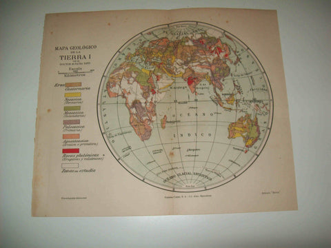 LAMINA ESPASA 8431: Mapa geologico de la Tierra por M. Faura