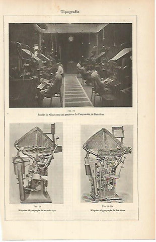 LAMINA ESPASA 8502: Seccion Linotypes de La Vanguardia en Barcelona