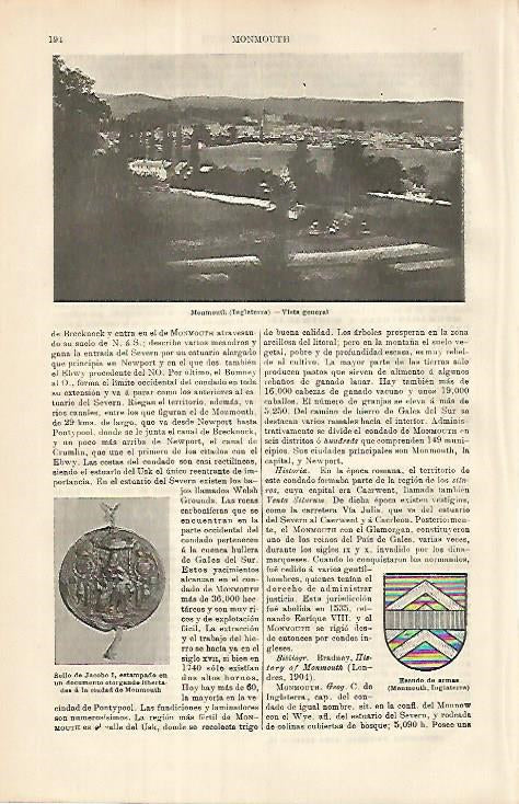 LAMINA ESPASA 8547: Vista general de Monmouth Inglaterra