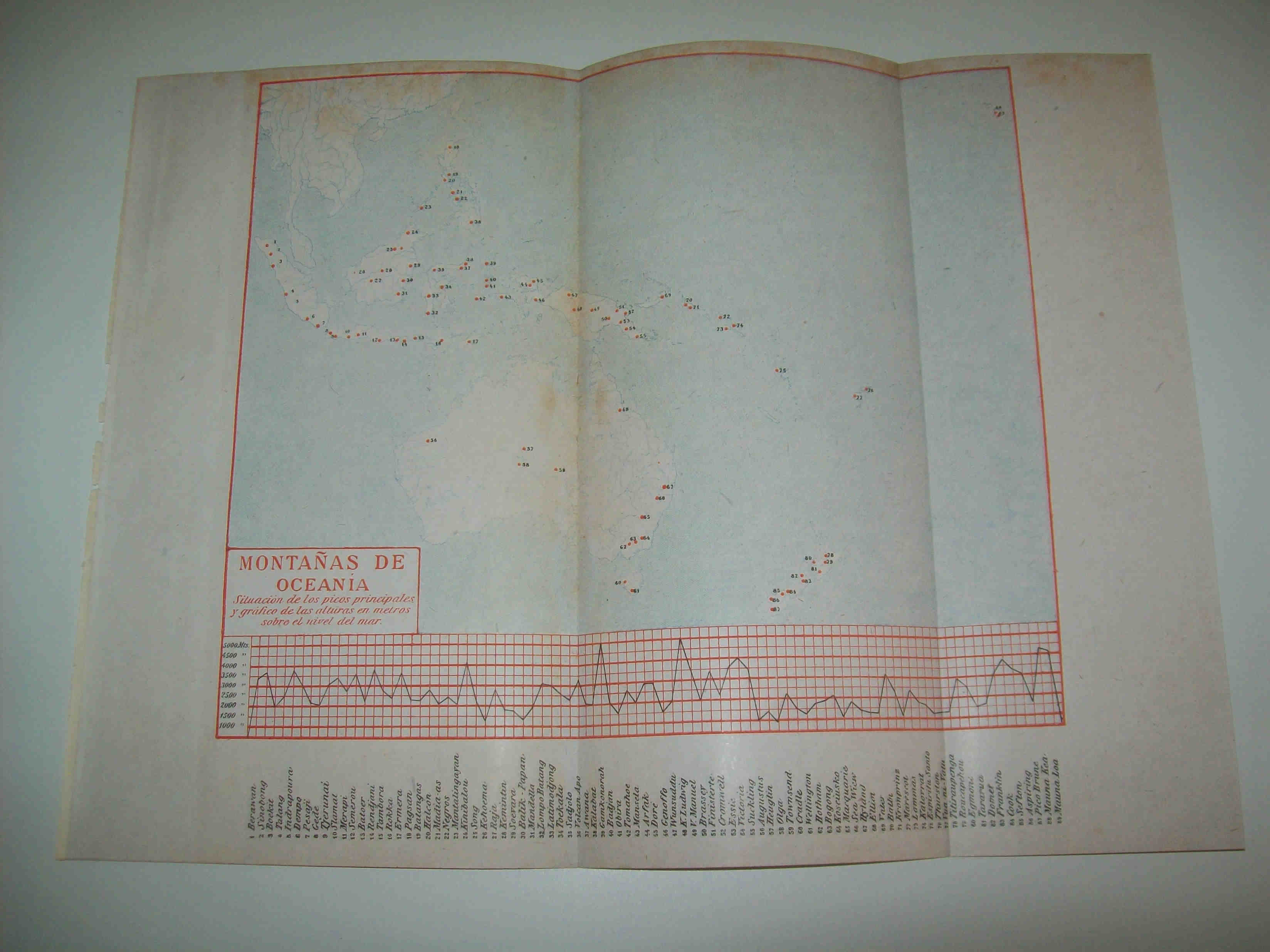 LAMINA ESPASA 8596: Mapa de las montañas de Oceania