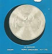 CROMO COLECCION UNIVERSAL 2087: RUPIA DE CEYLAN. Numero 72