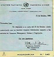 CROMO COLECCION UNIVERSAL 2148: CERTIFICADO ONU DE NO EXISTENCIA DE ESCUDO DE MADAGASCAR. Numero 245