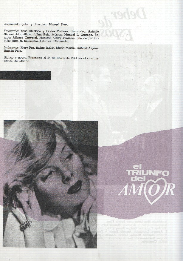 Ficha cine Suevia Films: Deber de esposa y El triunfo del amor