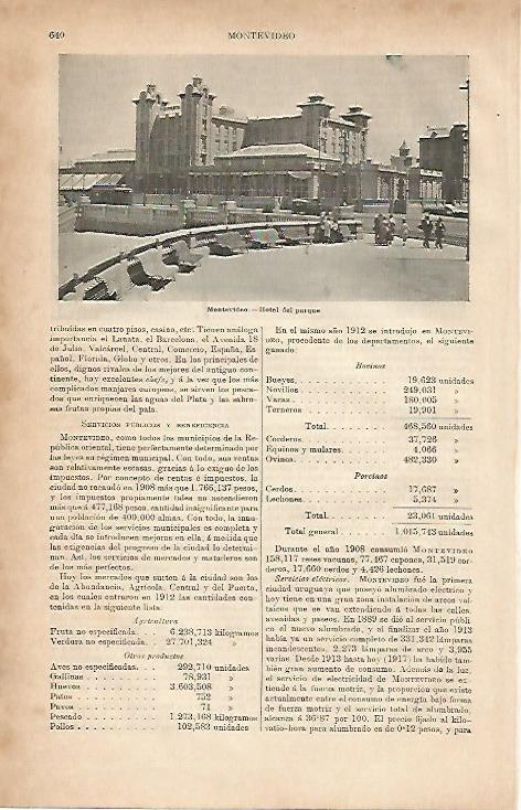 LAMINA ESPASA 8658: Hotel del Parque en Montevideo Uruguay