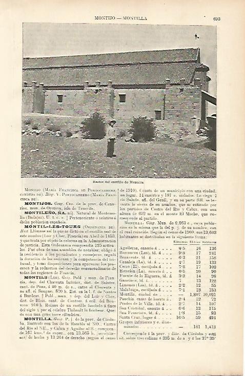 LAMINA ESPASA 8675: Restos del Castillo de Montilla Cordoba