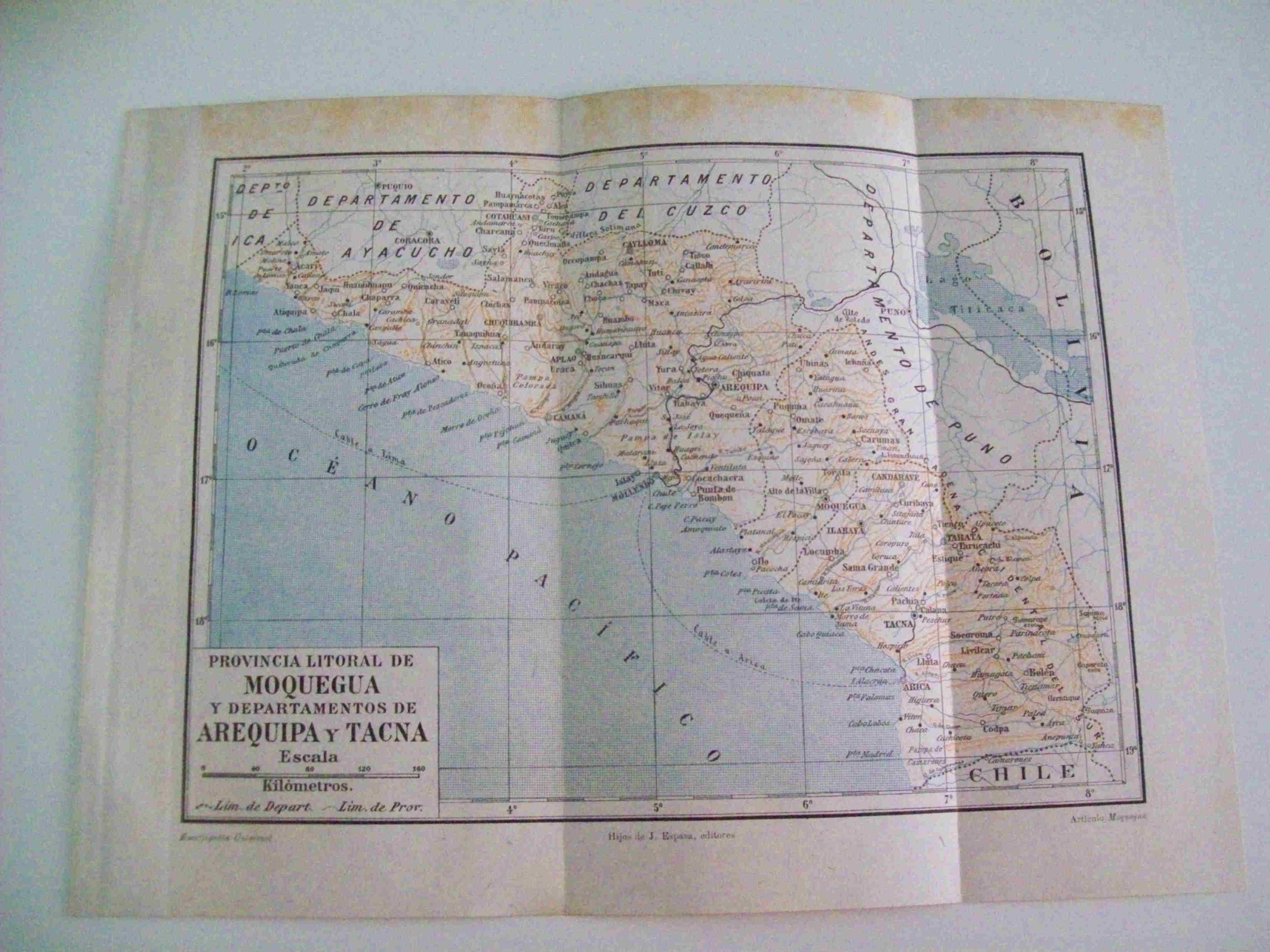 LAMINA ESPASA 8724: Mapa de Moquegua Arequipa y Tacna. Peru