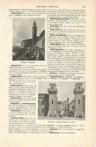 LAMINA ESPASA 8735: Iglesia de Morcote Suiza. Castillo de Mordano Italia
