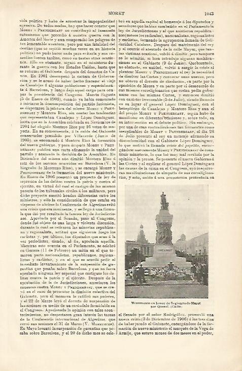LAMINA ESPASA 8753: Monumento a S. Moret en Cadiz