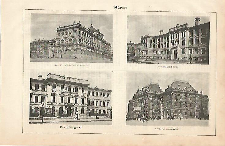 LAMINA ESPASA 8815: Palacio Kremlin Ayuntamiento Escuela Industrial y Escuela Stroganoff en Moscu