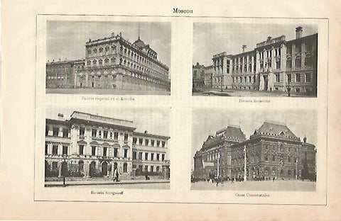 LAMINA ESPASA 8815: Palacio Kremlin Ayuntamiento Escuela Industrial y Escuela Stroganoff en Moscu