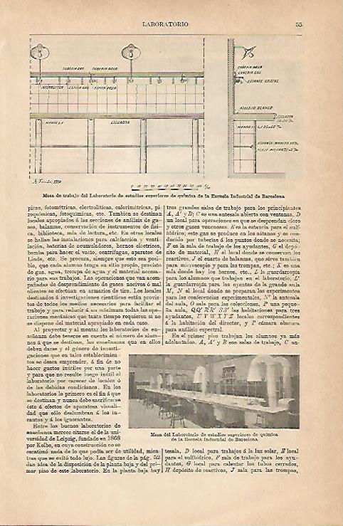 LAMINA ESPASA 8878: Mesa del Laboratorio de quimica de la Escuela Industrial de Barcelona