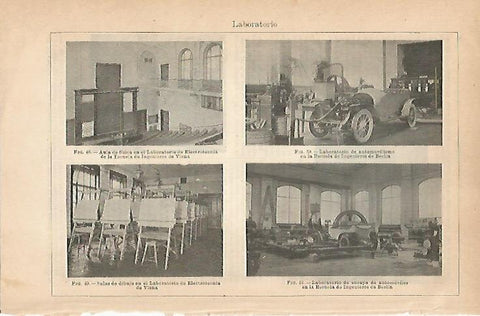 LAMINA ESPASA 8890: Laboratorio de Electrotecnia de Viena y Laboratorio de la Escuela de Ingenieros de Berlin